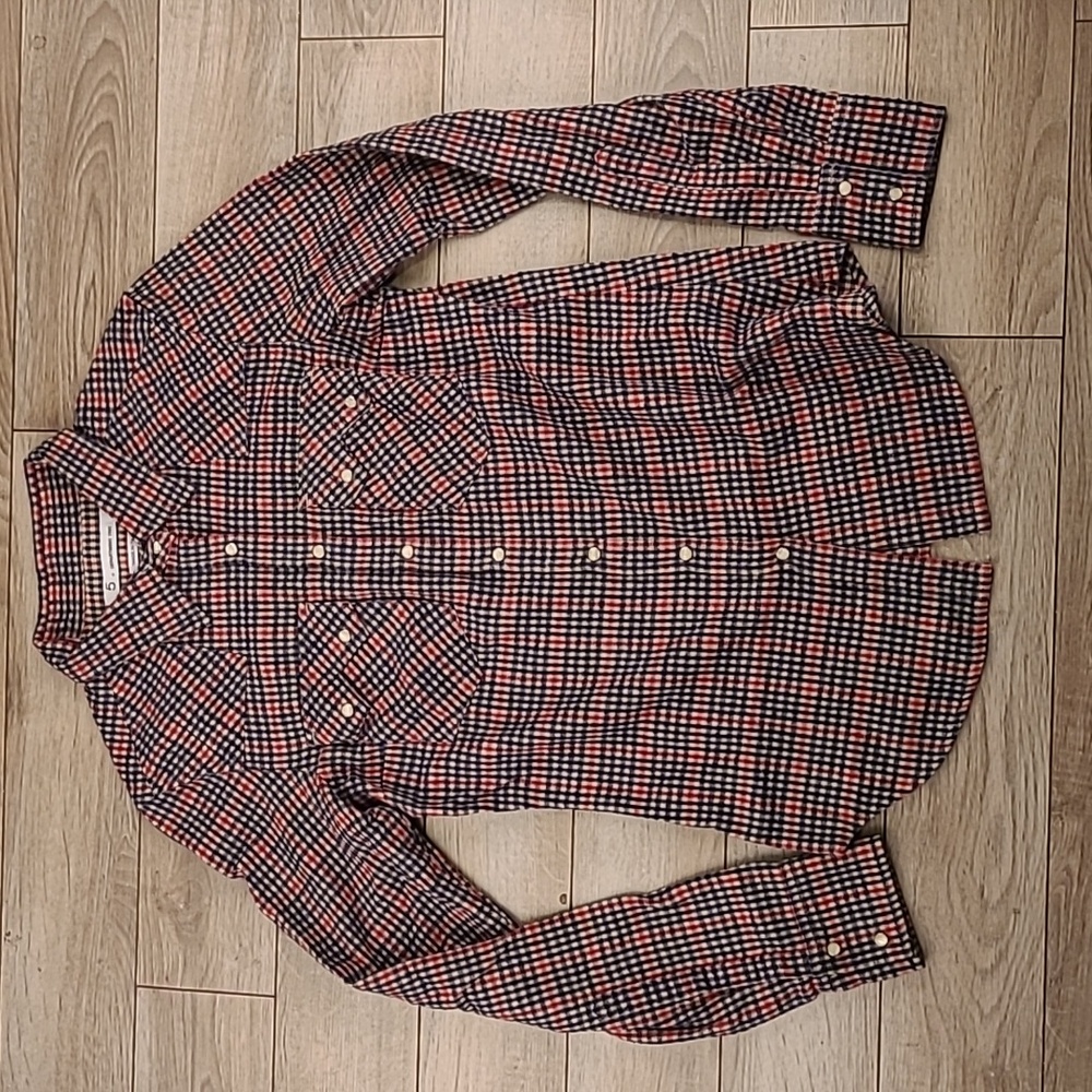DEPARTMENT FIVE Italy Flannel Cotton Beige Red Sz L Snap Btns Long‎ Sleeve Shirt